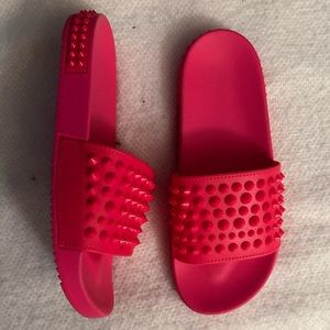 Hot Pink Spike Stud Slides Sandals